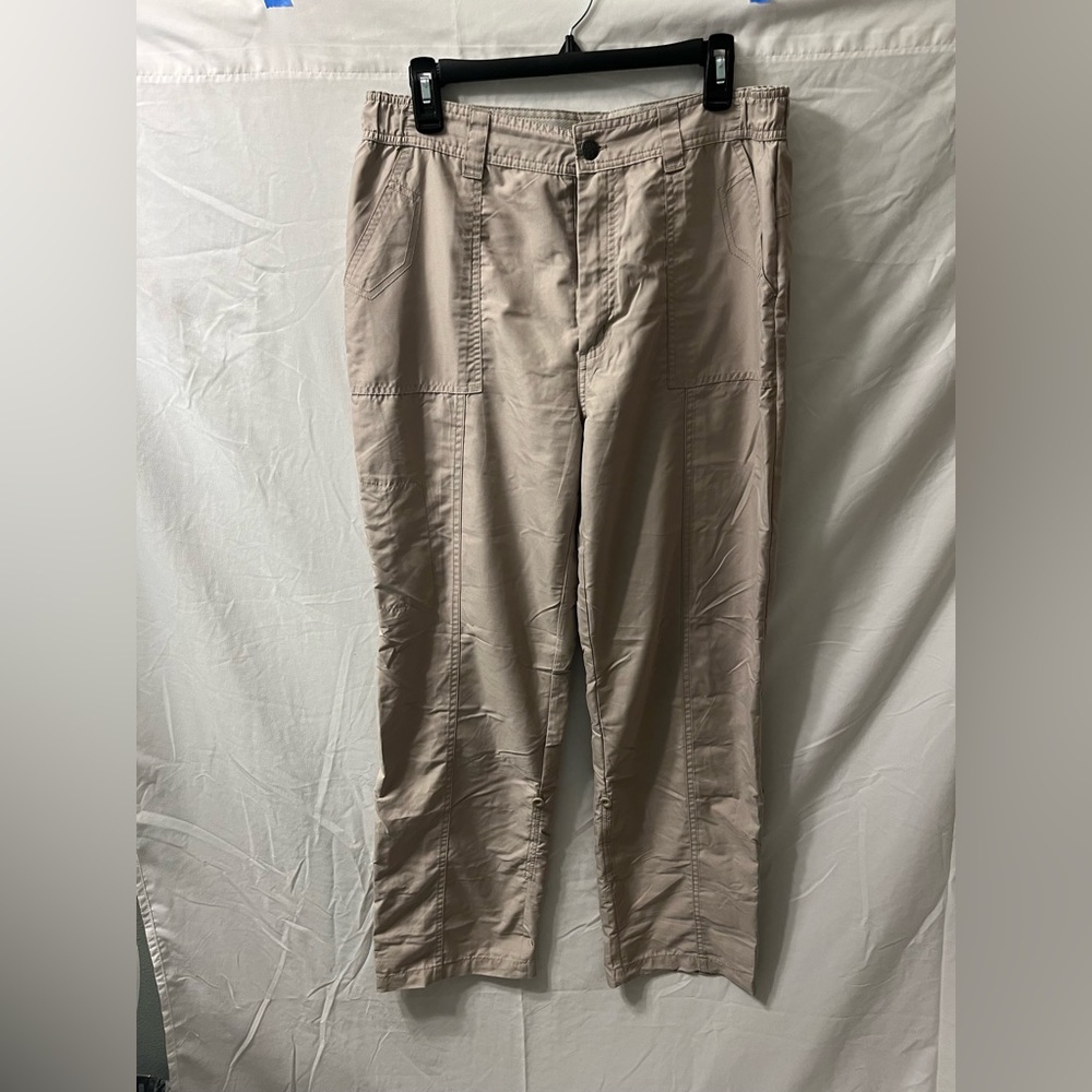 These are Pacific Trail size large khaki pants that can roll up to be shorter.
